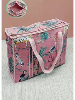 House of Gulab - Pink Handblock Printed Quilted Tote Bag