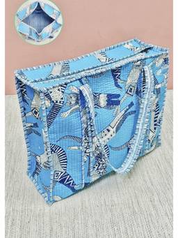 House of Gulab - Blue Handblock Printed Quilted Tote Bag