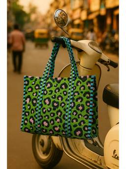 House of Gulab - Green Handblock Printed Quilted Tote Bag