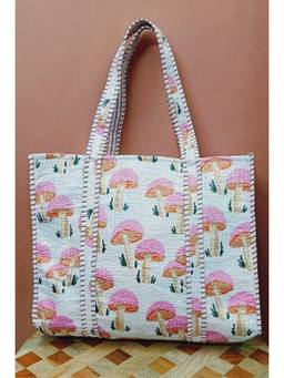 House of Gulab - Off White Handblock Printed Quilted Tote Bag