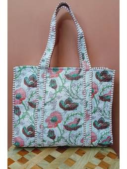 House of Gulab - Blue Handblock Printed Quilted Tote Bag