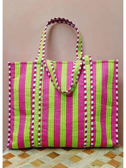House of Gulab - Green Handblock Printed Quilted Tote Bag