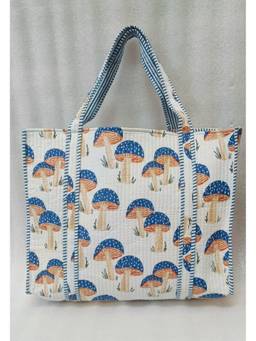 House of Gulab - White Handblock Printed Quilted Tote Bag