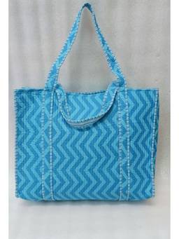 House of Gulab - Blue Handblock Printed Quilted Tote Bag