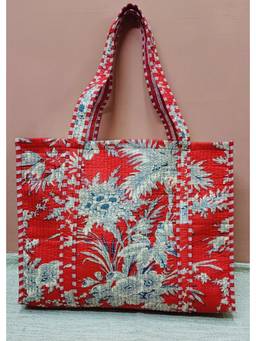 House of Gulab - Red Handblock Printed Quilted Tote Bag