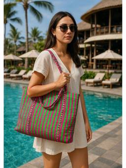 House of Gulab - Green Handblock Printed Quilted Tote Bag