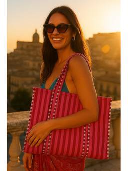 House of Gulab - Pink Handblock Printed Quilted Tote Bag