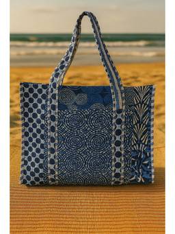House of Gulab - Blue Handblock Printed Quilted Tote Bag