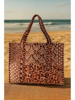 House of Gulab - Brown Handblock Printed Quilted Tote Bag