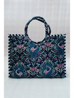 House of Gulab - Blue Unique Moon-Shaped Handle Tote Bag