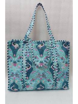 House of Gulab - Blue Handblock Printed Quilted Tote Bag