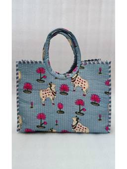 House of Gulab - Blue Unique Moon-Shaped Handle Tote Bag