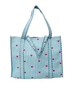 House of Gulab - Blue Handblock Printed Quilted Tote Bag