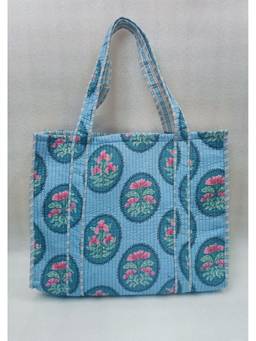House of Gulab - Blue Handblock Printed Quilted Tote Bag