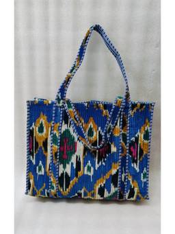 House of Gulab - Blue Long Handle Velvet Tote Bag