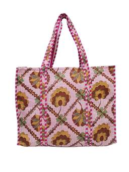 House of Gulab - Pink Handblock Printed Quilted Tote Bag