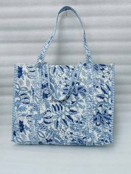 House of Gulab - Blue Handblock Printed Quilted Tote Bag