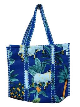 House of Gulab - Blue Handblock Printed Quilted Tote Bag