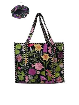 House of Gulab - Green Handblock Printed Quilted Tote Bag