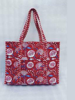 House of Gulab - Red Handblock Printed Quilted Tote Bag