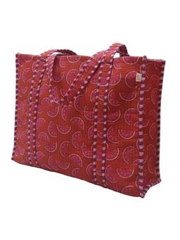 House of Gulab - Red Handblock Printed Quilted Tote Bag
