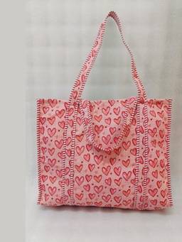 House of Gulab - Red Handblock Printed Quilted Tote Bag