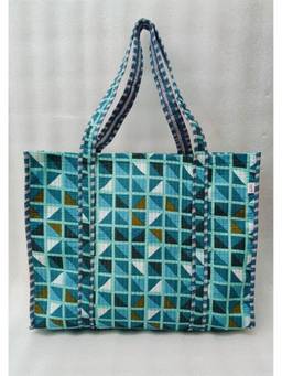 House of Gulab - Blue Handblock Printed Quilted Tote Bag