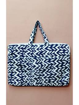 House of Gulab - Navy Blue Cotton With Handblock Print Laptop Bag