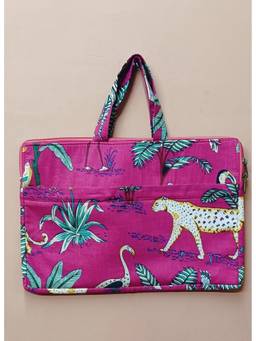 House of Gulab - Pink Cotton With Handblock Print Laptop Bag