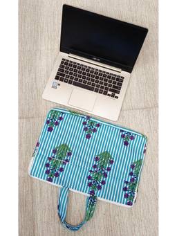 House of Gulab - Blue Cotton With Handblock Print Laptop Bag