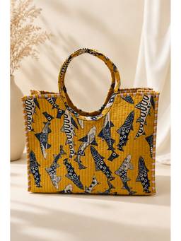 House of Gulab - Yellow Unique Moon-Shaped Handle Tote Bag