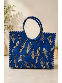 House of Gulab - Blue Unique Moon-Shaped Handle Tote Bag