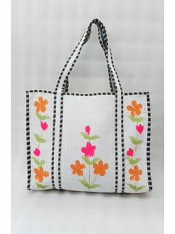House of Gulab - White Hand-Painted Floral Tote Bag