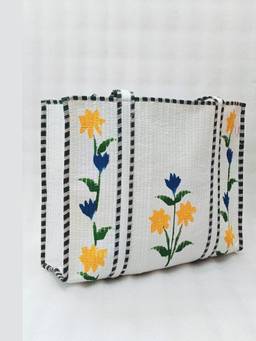 House of Gulab - White Hand-Painted Floral Tote Bag