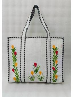 House of Gulab - White Hand-Painted Floral Tote Bag