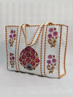 House of Gulab - Mustard Classic Block Printed Quilted Tote Bag