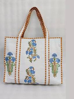 House of Gulab - Mustard Classic Block Printed Quilted Tote Bag