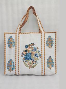 House of Gulab - Mustard Classic Block Printed Quilted Tote Bag