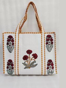 House of Gulab - Yellow Classic Block Printed Quilted Tote Bag