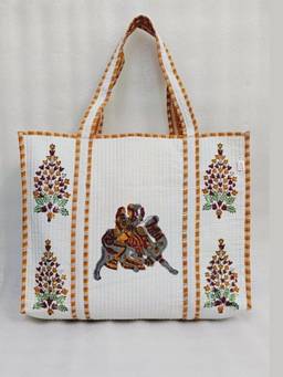 House of Gulab - Yellow Classic Block Printed Quilted Tote Bag