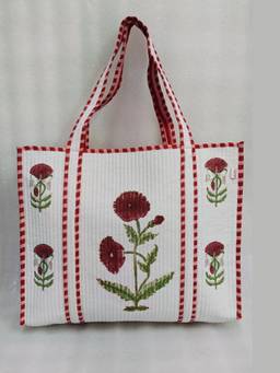 House of Gulab - Red Classic Block Printed Quilted Tote Bag
