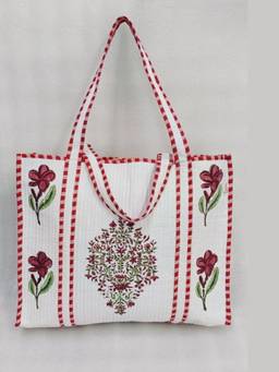 House of Gulab - Red Classic Block Printed Quilted Tote Bag