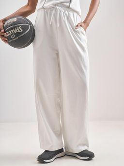 TOKYO TALKIES - Women White Solid Straight Fit Mid-Rise Cotton Pant