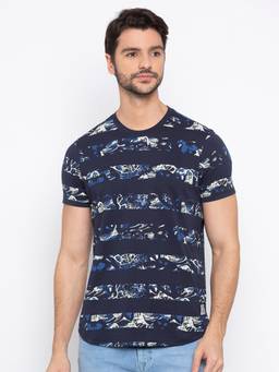 Spykar - Blue Cotton Slim Fit T-shirt For Men