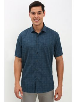 Allen Solly - Men Blue Slim Fit Print Half Sleeves Casual Shirt