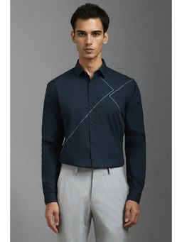 Louis Philippe - Men Navy Super Slim Fit Patterned Full Sleeves Formal Shirt