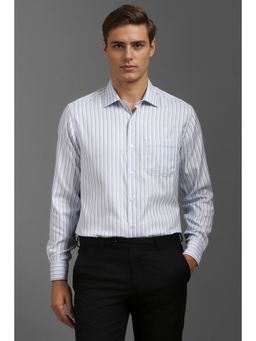 Louis Philippe - Men White Classic Fit Stripe Full Sleeves Formal Shirt
