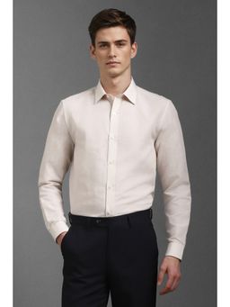 Louis Philippe - Men Beige Classic Fit Textured Full Sleeves Formal Shirt