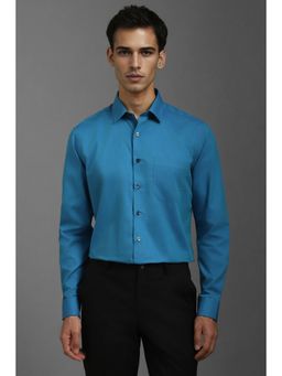 Louis Philippe - Men Blue Slim Fit Textured Full Sleeves Formal Shirt