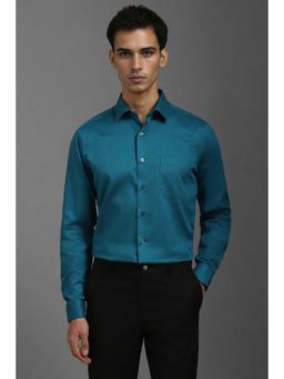 Louis Philippe - Men Blue Slim Fit Textured Full Sleeves Formal Shirt